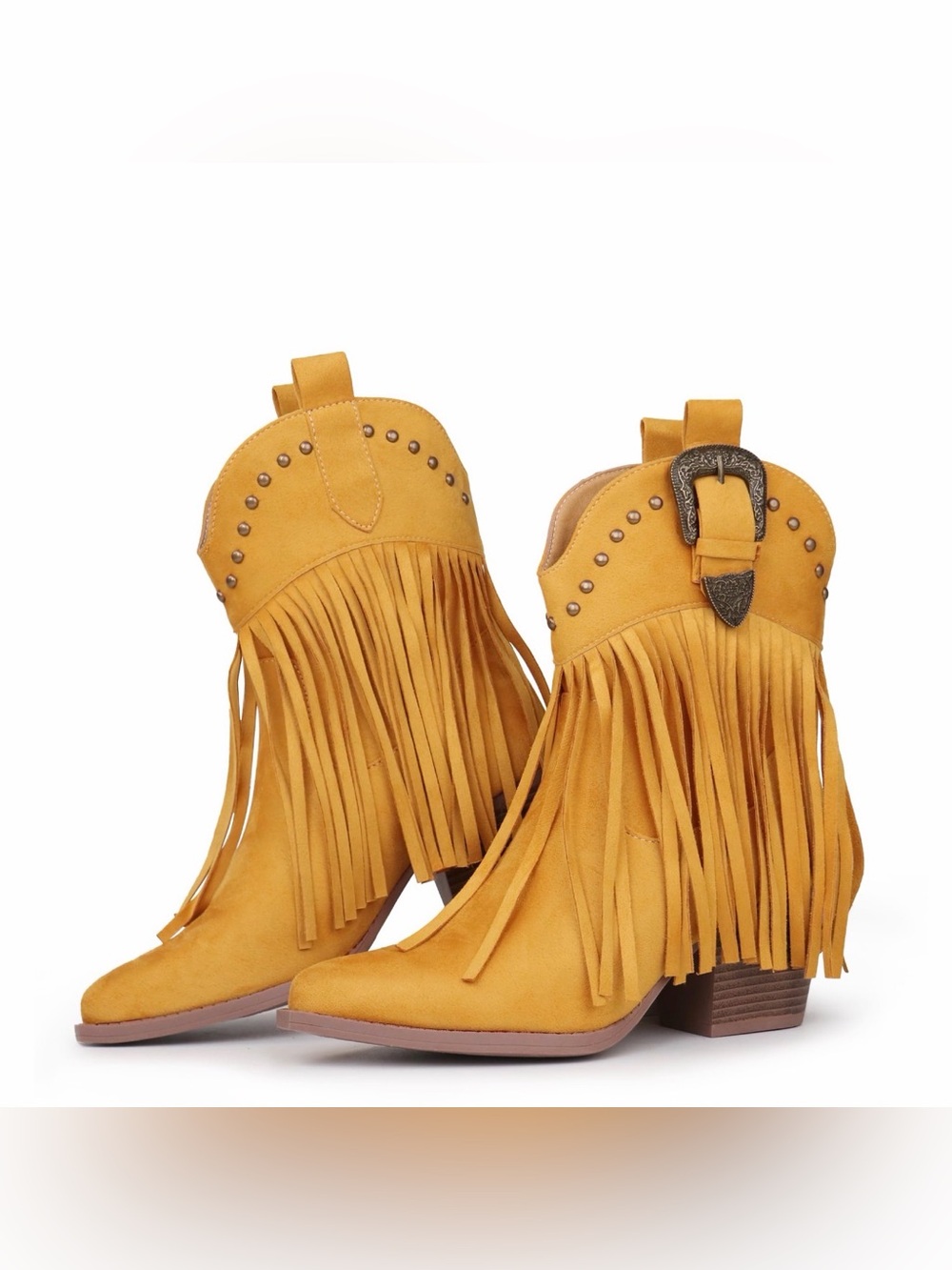 Hawkwell Mustard Fringe Western Ankle Boots